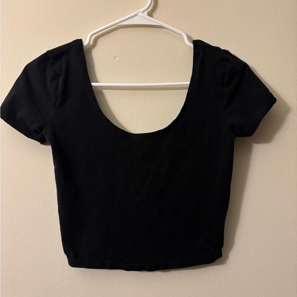 Victoria's Secret Black Scoop Neck Short Sleeve Crop Top